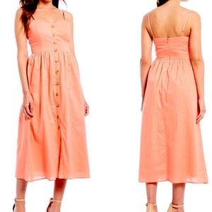 CREMIEUX Nantucket Button Front Midi Dress Coral